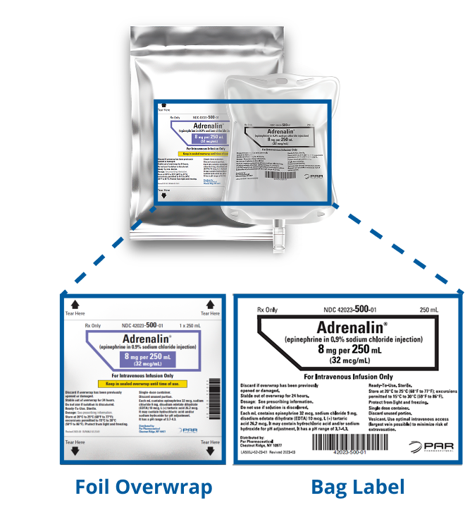 Adrenalin ready-to-use premixed bags most commonly used concentration